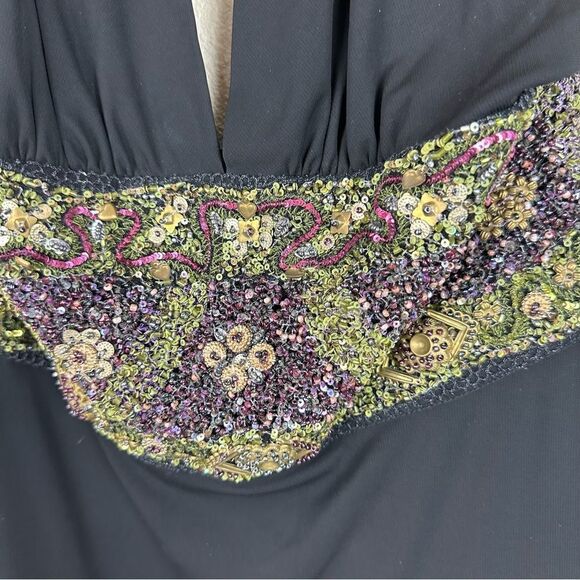 MaxMara Black Beaded Halter Little Black Dress Midi Swing Size 38 - Picture 4 of 10